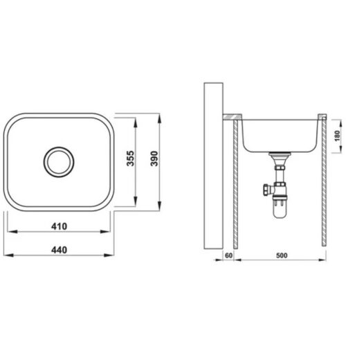 Kích thước chậu rửa bát inox Hafele HS20-SSN1R50 567.24.000