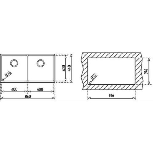 Kích thước chậu rửa bát Teka BE LINEA R15 2B 860