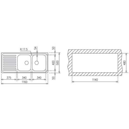 Kích thước chậu rửa bát Teka Cuadro 2B 1D
