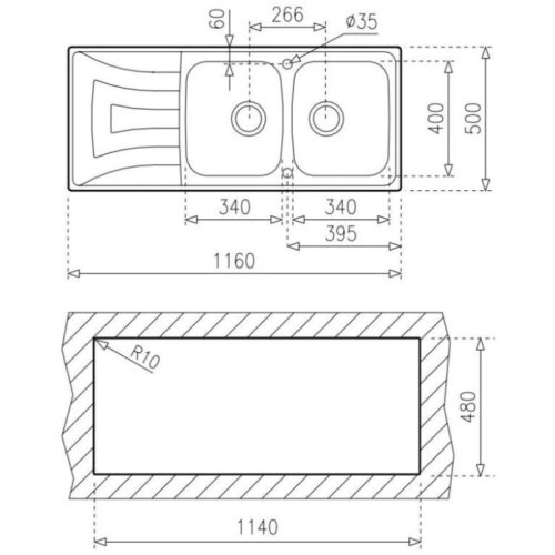 Kích thước chậu rửa bát Teka Universo 2B 1D