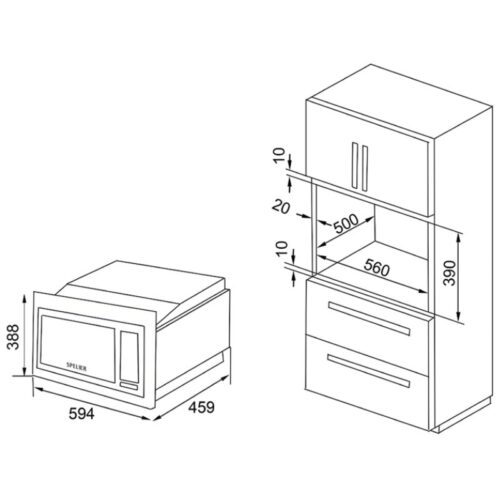 Kích thước lò vi sóng Spelier SP 8206EU