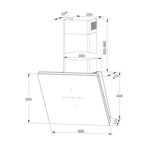 Kích thước máy hút khói khử mùi áp tường MALLOCA MC 60GT-G