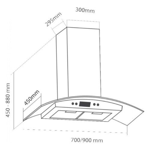 Kích thước máy hút khói khử mùi gắn tường Eurosun EH-90K06