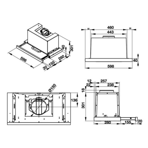 Kích thước máy hút khử mùi âm tủ Eurosun 60AF85