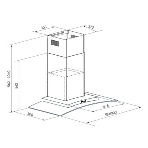 Kích thước máy hút khử mùi Eurosun EU-70AF81
