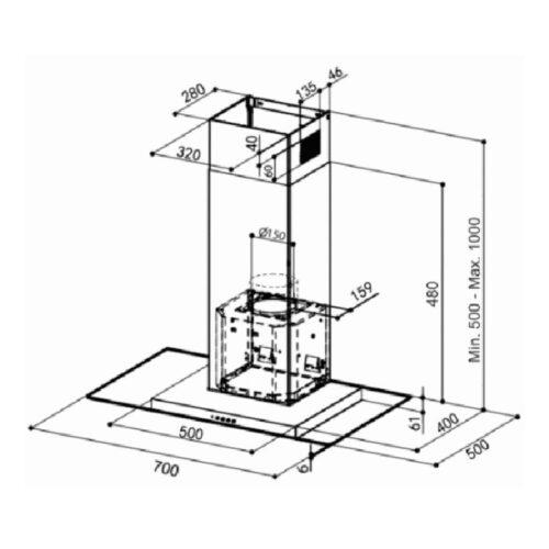 Kích thước máy hút khử mùi Faber FB NICE-A70