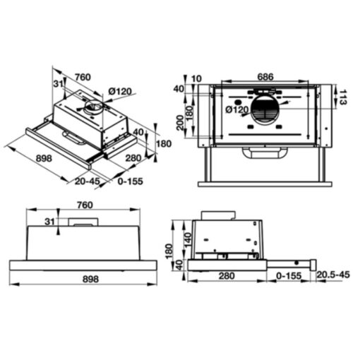 Kích thước máy hút mùi Elica ELITE 14 LUX GRIX/A/90
