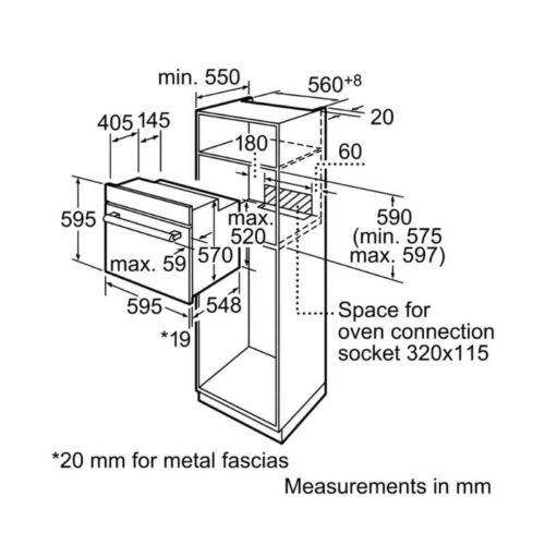 Kích thước lÒ NƯỚNG BOSCH HBN531E4B
