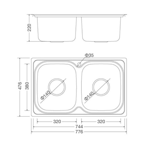 Kích thước chậu rửa bát Malloca MS 1001 New