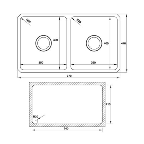 Kích thước chậu rửa chén bát Hafele HS S7744 567.23.020