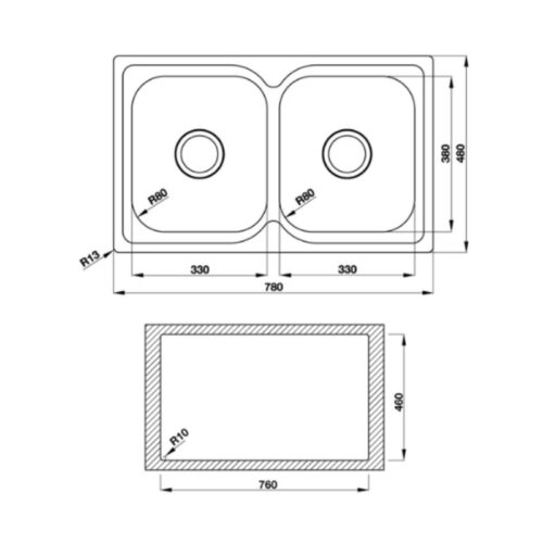 Kích thước chậu rửa chén bát Hafele Torino HS S7848 567.23.010