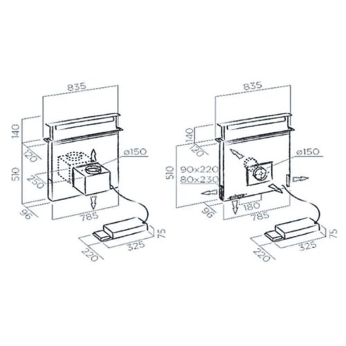Kích thước máy hút mùi Elica PANDORA BL/F/90