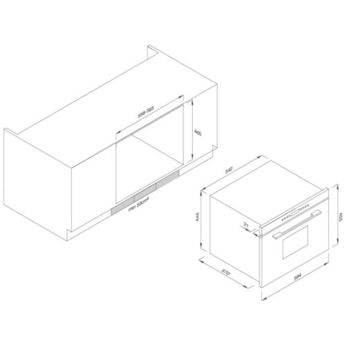 Kích thước lò nướng Mallocal MOV35 – IX03 (kính đen)