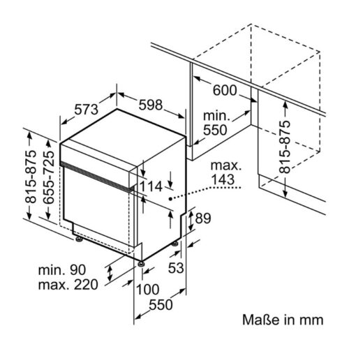 Kích thước máy rửa bát bán âm Siemens SN55ZS49CE
