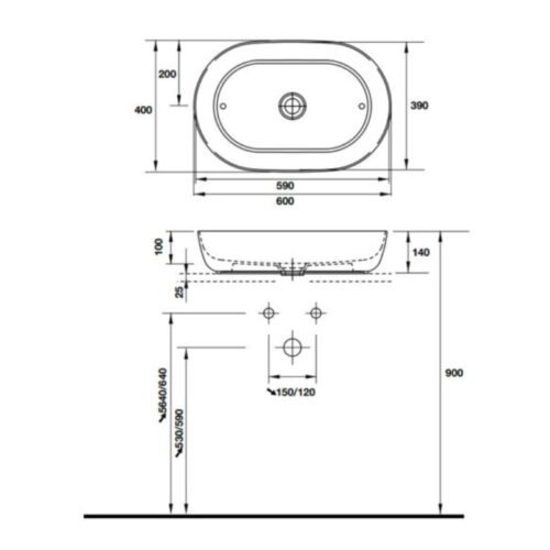 Kích thước chậu rửa Lavabo đặt bàn Luv Duravit 588.45.181