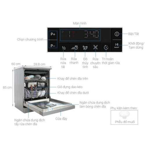 Kích thước máy rửa bát Beko DFN28424X