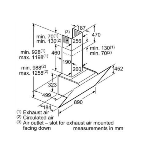 Kích thước máy hút mùi gắn tường Bosch DWK97JQ60B