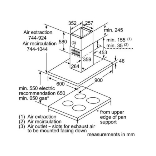 Kích thước máy hút mùi Bosch DIB98JQ50B