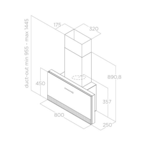 Kích thước máy hút mùi áp tường Elica SUPER PLAT GR/F/80 PRF0165017
