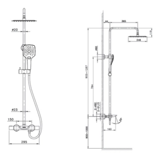 Sen cây tắm nóng lạnh Paul Schmitt PA503R 3 Kích thước sen cây tắm nóng lạnh Paul Schmitt PA503R