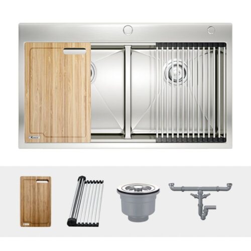 Ảnh chậu rửa bát inox 2 hố Konox KN8850TD
