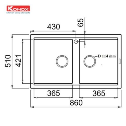 Chậu rửa bát Konox Granite Sink Phoenix Smart 860 Black 4 Kích thước chậu rửa bát Konox Granite Sink Phoenix Smart 860 Black