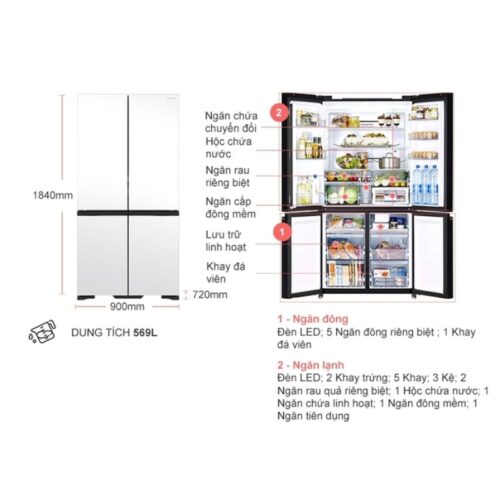 chi tiet tu lanh 4 canh 569 lit hitachi wb640vgv0x mgw