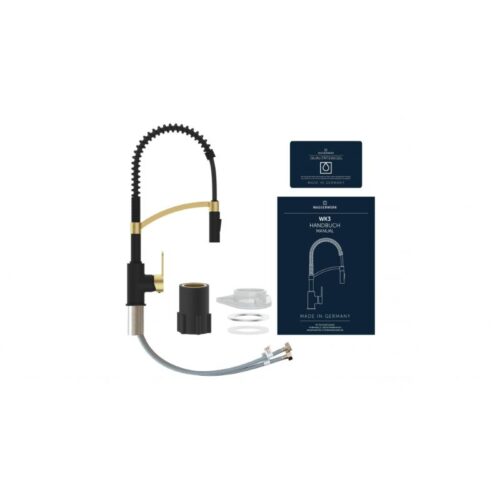 chi tiet voi rua bat wasserwerk wk 3 black matt gold with spiral spring 700558