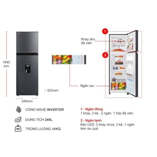 kich thuoc tu lanh 2 canh inverter 249 lit toshiba gr rt325we pmv06 mg