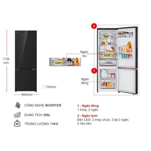 kich thuoc tu lanh 2 canh inverter 335 lit lg lbb33blga