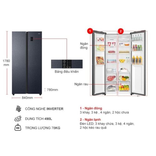 kich thuoc tu lanh 2 canh side by side inverter 490 lit aqua aqr s552xacbc
