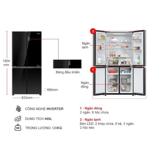 kich thuoc tu lanh 4 canh multi doors inverter 469 lit aqua aqr m536xagb