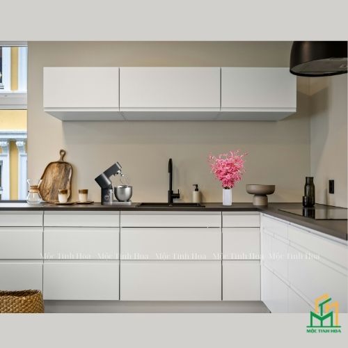 Mẫu tủ bếp Inox cánh Acrylic CA01 - Tủ bếp chữ L, hiện đại