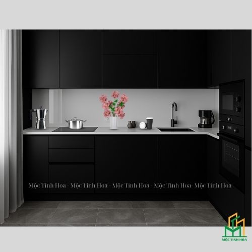 Mẫu tủ bếp Inox cánh Acrylic CA04 - Tủ bếp chữ L, hiện đại