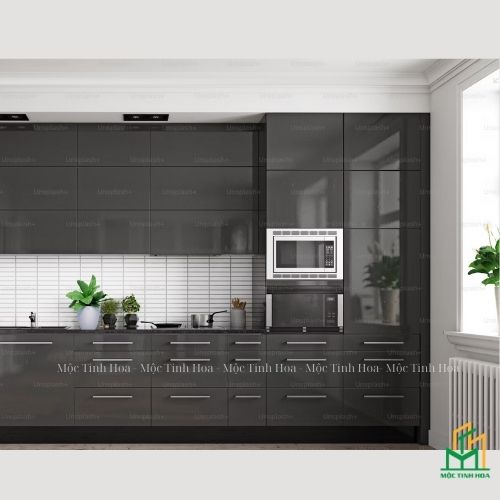 Mẫu tủ bếp Inox cánh Acrylic CA05 - Tủ bếp chữ I, hiện đại