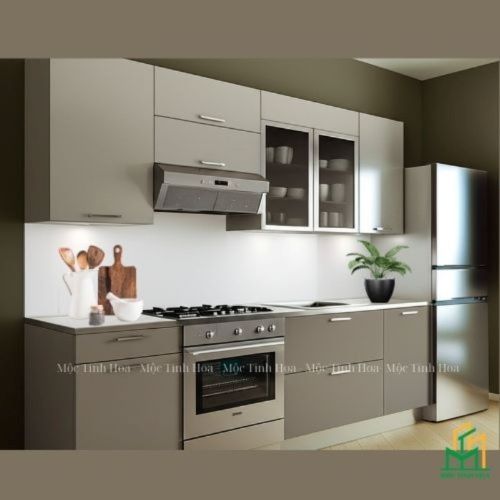 Mẫu tủ bếp Inox cánh kính cường lực CKCL06 - Tủ bếp chữ I, hiện đại