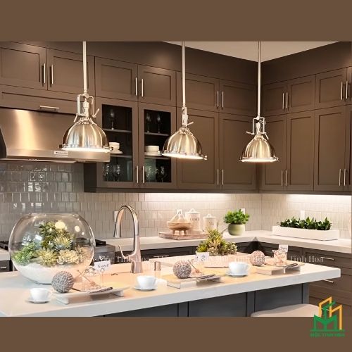 Mẫu tủ bếp Inox cánh kính cường lực CKCL08 - Tủ bếp chữ L, hiện đại