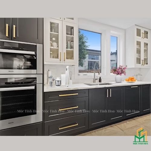 Mẫu tủ bếp Inox cánh kính cường lực CKCL14 - Tủ bếp chữ I, hiện đại