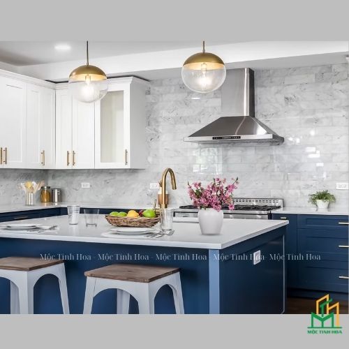 Mẫu tủ bếp Inox cánh kính cường lực CKCL19 - Tủ bếp chữ L, hiện đại