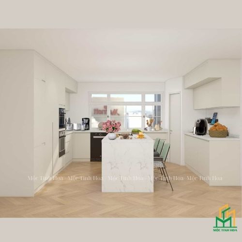 Mẫu tủ bếp nhựa cánh Laminate TBNL08 - Tủ bếp chữ L, hiện đại