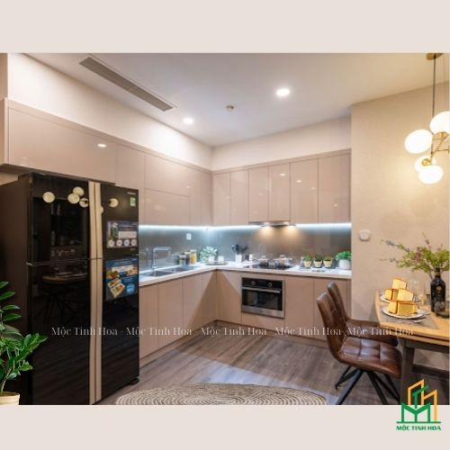 Tủ bếp gỗ An Cường AC04 - Tủ bếp chữ L, hiện đại