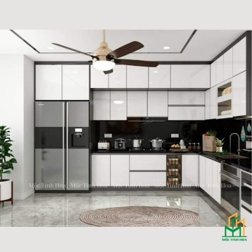 Tủ bếp gỗ An Cường AC09 - Tủ bếp chữ L, hiện đại