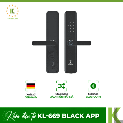 Khóa cửa vân tay Kassler KL-669 BLACK APP (MÀU ĐEN)