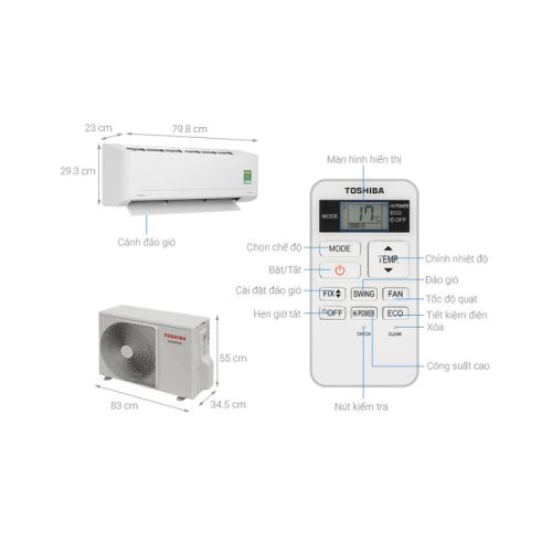 Máy lạnh Toshiba Inverter 2 HP RAS-H18S5KCV2G-V 5 kich thuoc may lanh toshiba inverter 2 hp ras h18s5kcv2g v